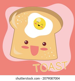 Set of cute happy toast vector. Cute illustration of toast expression. Kawaii food expression. Cute vector set. Hand-drawn vector set. 