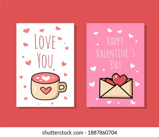 Set of cute happy Valentine's day vector. Design for postcard and poster. Flat design style