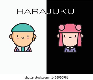 Set cute harajuku icon on black and white background - fashion - style - cool - vector