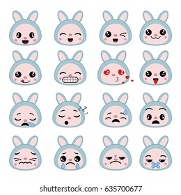 Set of cute hare emoticons. Smile icon set.