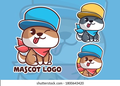 set of cute hat dog  mascot logo with optional apprearance. premium kawaii vector