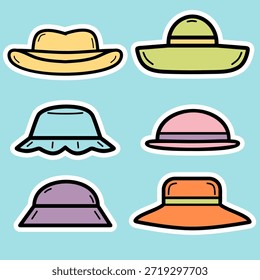 Set of cute hat hand drawn colorful illustration sticker collections