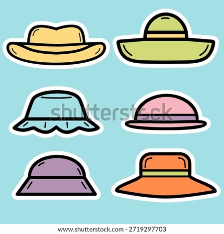 Set of cute hat hand drawn colorful illustration sticker collections