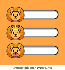 Set of cute head lion king with blank text tag design illustration