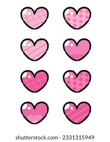 Set of cute heart cartoon design. Pink heart icon symbol