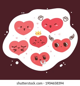 Set of cute heart character illustration.