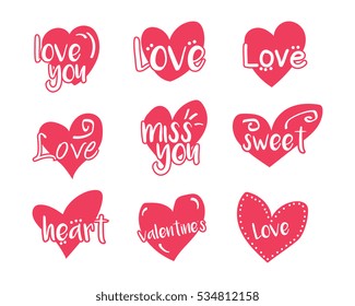 Set of cute heart with text