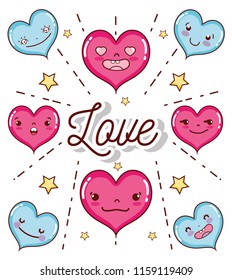 Set of cute hearts cartoons