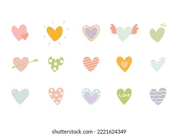 Set of cute hearts in different colors and types