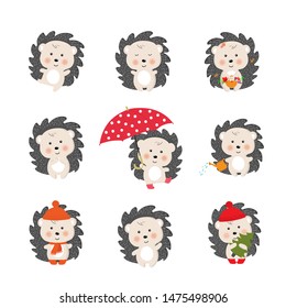 set of cute hedgehog in different poses, cartoon design