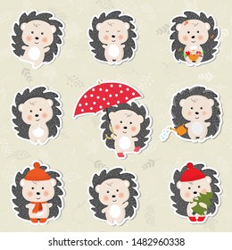 set of cute hedgehog in different poses, cartoon design