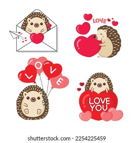 Conjunto de Cute Hedgehog enamorado de San Valentín. Estilo de caricatura animal.
