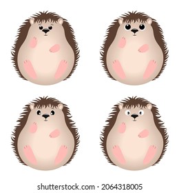 Set of cute hedgehogs with different eyes on a white background. Vector illustration for children