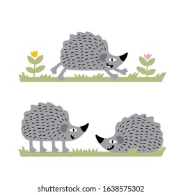 Set of cute hedgehogs isolate on white background