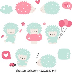 set of cute hedgehogs for valentine's day