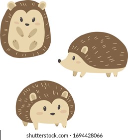 Set of cute hedgehogs. Vector illustration.