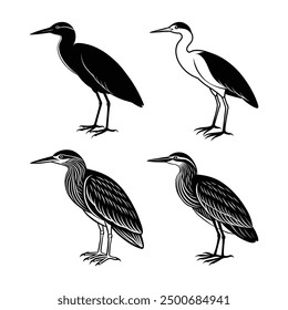 A Set of Cute Heron Bird Silhouette Illustrations - Ideal for T-shirt Design, Hoodie Design, Pillow Cover Design, and More