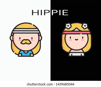 Set cute hippie icon on black and white background - fashion - style - cool - vector