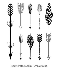 Set of cute hipster arrows, hand drawn doodles