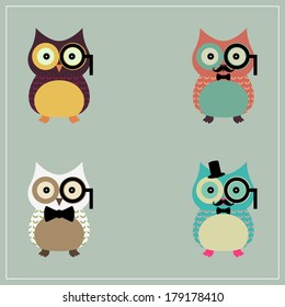 Set of Cute Hipster Owl | EPS10 Design