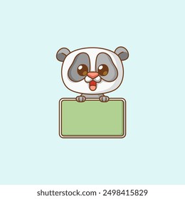 set Cute hold blank space board banner panda kawaii chibi character mascot illustration outline style