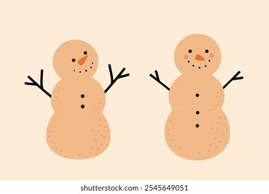 Set of cute holiday sand snowman flat vector.
Beach summer sand snowman cartoon.
Christmas Beach Snowman illustration.