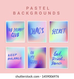 Set Of Cute Holographic Posters With Brush Pen Lettering Composition And Text 