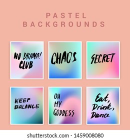 Set Of Cute Holographic Posters With Brush Pen Lettering Composition And Text 