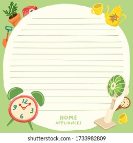 Conjunto de electrodomésticos bonitos. Diseño de bloc de notas. Ilustración vectorial