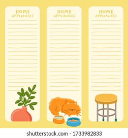 Set of cute home appliances. Notebook layout. Vector Illustration