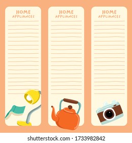Set of cute home appliances. Notebook layout. Vector Illustration