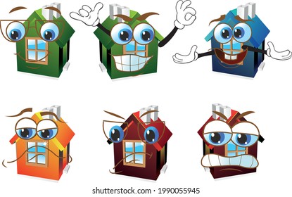 Set of cute home mascote character. Vector illustration sketch comic collection ideal for printing on any materials, ready to use as a poster, t-shirt, banner and other. Vector eps illustration.