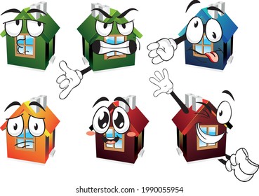 Set of cute home mascote character. Vector illustration sketch comic collection ideal for printing on any materials, ready to use as a poster, t-shirt, banner and other. Vector eps illustration.