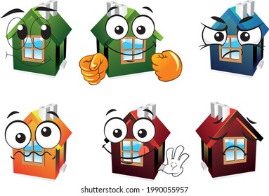 Set of cute home mascote character. Vector illustration sketch comic collection ideal for printing on any materials, ready to use as a poster, t-shirt, banner and other. Vector eps illustration.