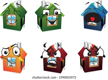 Set of cute home mascote character. Vector illustration sketch comic collection ideal for printing on any materials, ready to use as a poster, t-shirt, banner and other. Vector eps illustration.