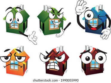 Set of cute home mascote character. Vector illustration sketch comic collection ideal for printing on any materials, ready to use as a poster, t-shirt, banner and other. Vector eps illustration.