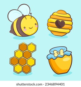 Set cute honey bee illustration