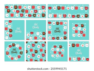 Set of Cute Hot Drinks card background