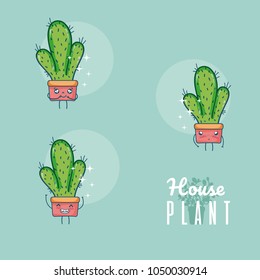 Set of cute houseplants cartoon