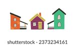 Set with cute houses in flat style. Hand drawn vector illustration.