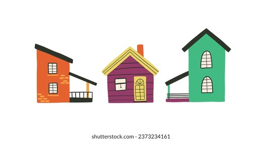 Está rodeado de casas bonitas de estilo plano. Ilustración vectorial dibujada a mano.