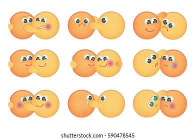 Set of cute hugging couple emoticons.