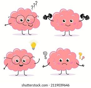 Set of cute human brain organ character. Vector