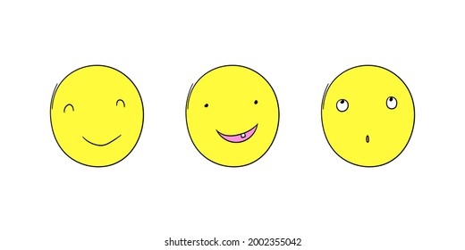 Set von feinen menschlichen Emoticons. Lächeln Sie Symbole. Einzige Vektorgrafiken auf weißem Hintergrund	