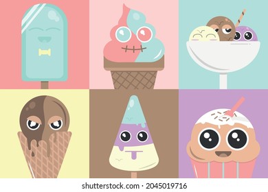 Conjunto de avatares de Crema de Hielo Cute, ilustración vectorial. Coloridas fotos de perfil.