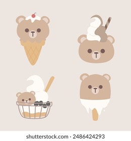 Set of cute ice cream bear