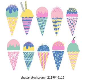 Set of cute ice cream. Hand drawn vector illustration.