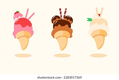 set of cute ice cream rainbow Logo Cartoon Vector Art Illustration