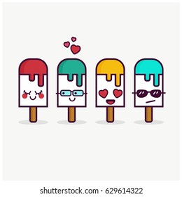 Set of Cute Ice Cream Stick Line Icons