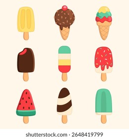 Set of cute ice cream vector illustrations